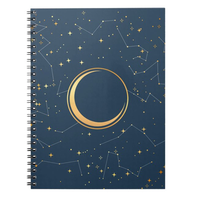 Caderno Espiral Constelações de Eclipse de Lua do marinho e do Cre (Frente)