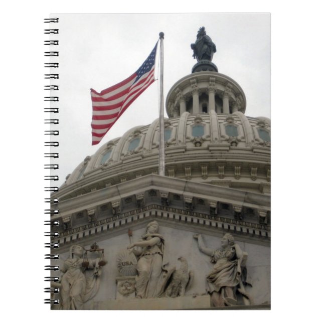Caderno Espiral Construção do Capitólio dos E.U. com a bandeira (Frente)