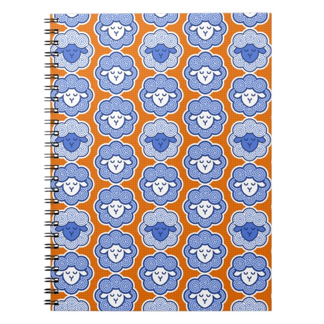 Caderno Espiral Contando ovelhas - azul e laranja (Frente)