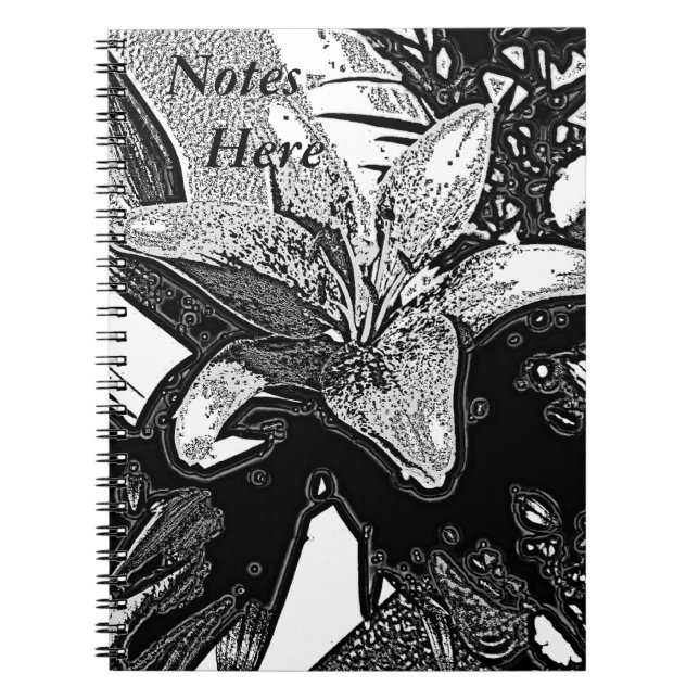 Caderno Espiral contemporâneo de abstrato preto e branco (Frente)