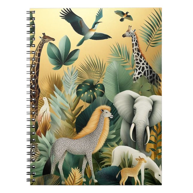 Caderno Espiral Contemporary exotic animals and birds 1 gold (Frente)