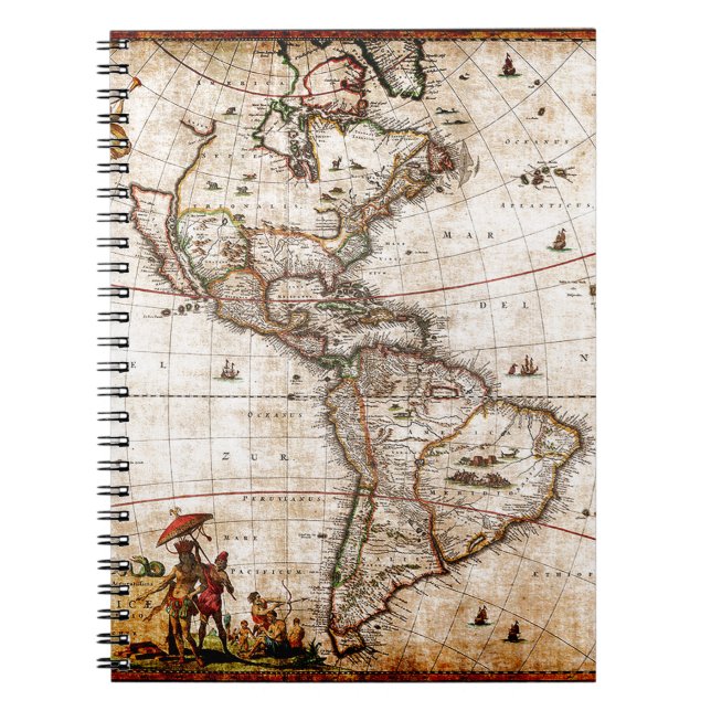 Caderno Espiral Continente da América Mapa Antigo (Frente)