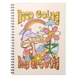 Caderno Espiral Continue, continue crescendo - Cogumelos e flores