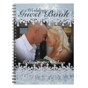 Caderno Espiral Convidado de Casamento de Inverno Azul Geado Perso