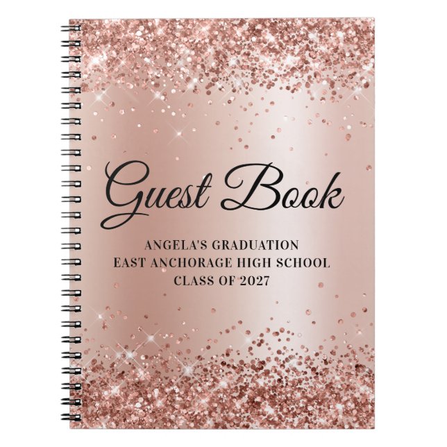 Caderno Espiral Convidado de Graduação com Glamour em Tom de Rosa  (Frente)
