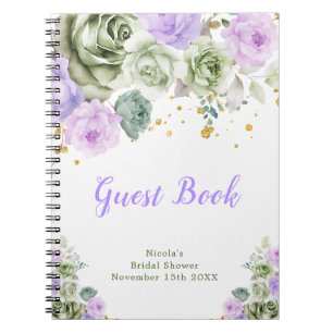 Caderno Espiral Convidado de Jantar de Noiva Floral Verde Salvia e