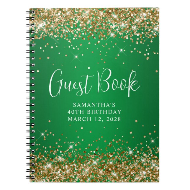 Caderno Espiral Convidado do Ombre Verde Dourado Glitter (Frente)