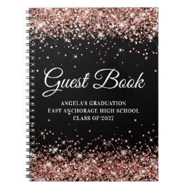 Caderno Espiral Convidado para Graduação em rosa Dourado Glitter B