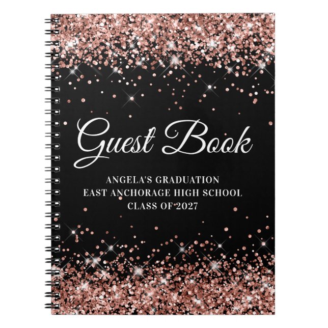 Caderno Espiral Convidado para Graduação em rosa Dourado Glitter B (Frente)
