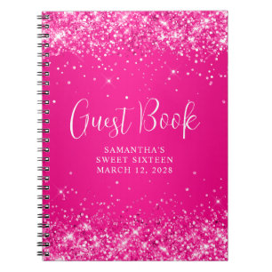 Caderno Espiral Convidados Glittery Rosa Quente Ombre Sweet 16