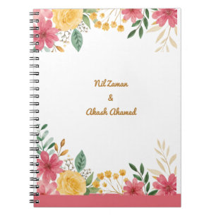 Caderno Espiral Convite de Chá de Noiva com Nome Duplo Floral Eleg