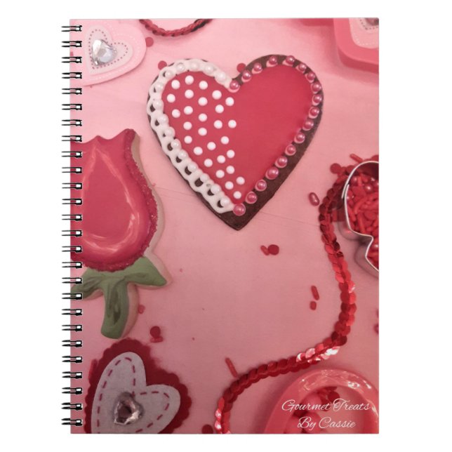 Caderno Espiral Cookies de açúcar de coração e Rosas (Frente)