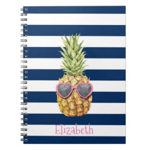 Caderno Espiral Cool Abacaxi Azul-Marinho Listras 