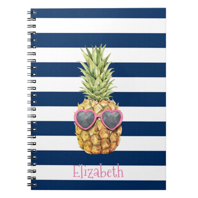 Caderno Espiral Cool Abacaxi Azul-Marinho Listras  (Frente)