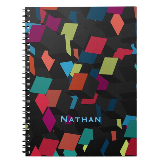 Caderno Espiral Cool Abstract Geometric Cube Pattern Personalized (Frente)