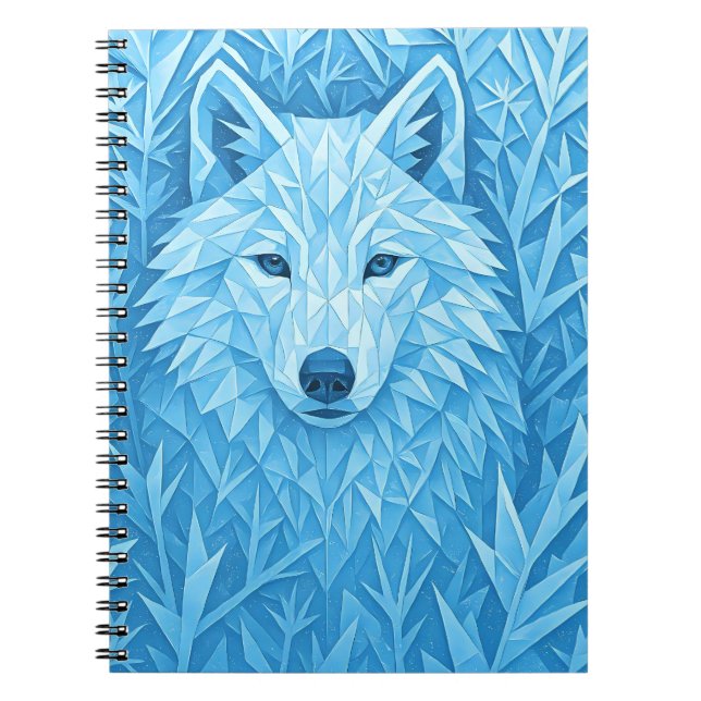 Caderno Espiral Cool Blue Geometric Wolf Low Poly Aesthetic School (Frente)