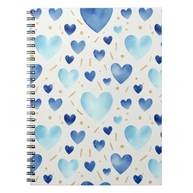 Caderno Espiral Cool Blue Watercolor Hearts (Frente)