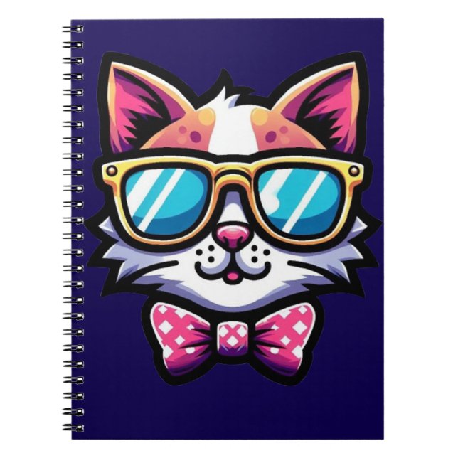 Caderno Espiral Cool Cat Notebook – Fun & Stylish Stationery (Frente)