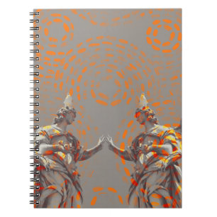 Caderno Espiral Cool collage of sculptures and orange circles