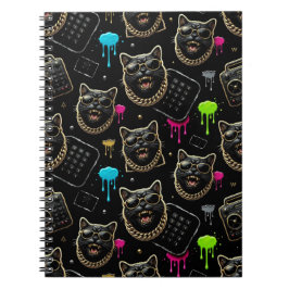 Caderno Espiral Cool Gangster Cat Neon Graffiti Streetwear Aesthet