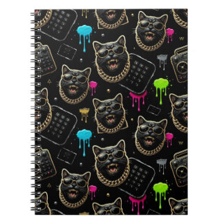 Caderno Espiral Cool Gangster Cat Neon Graffiti Streetwear Aesthet