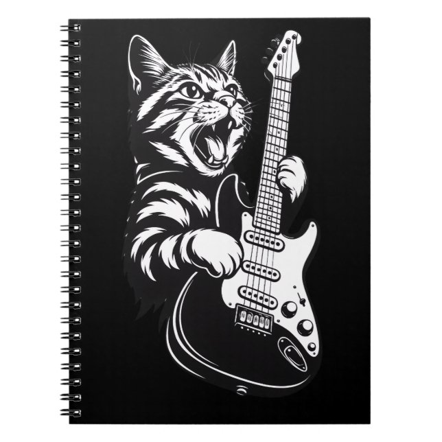 Caderno Espiral Cool Music Love | Rock Cat Playing Electric Guitar (Frente)