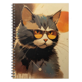 Caderno Espiral Cool Streetwear Graffiti Cat with Sunglasses Graph