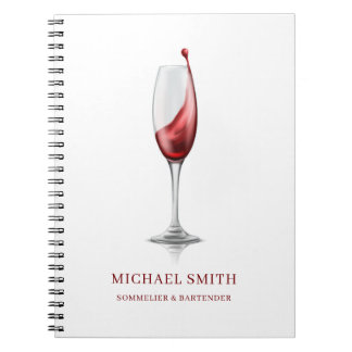 Caderno Espiral Copo de vinho tinto elegante bar vinícola 