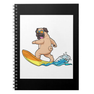 Caderno Espiral Copos de Vestida de Pug Surfing Surf Pug