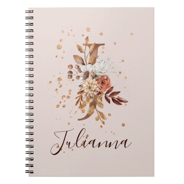 Caderno Espiral Copper Autumn Floral J Fall Flowers (Frente)