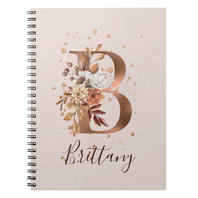 Caderno Espiral Copper Autumn Floral - Letra B Fall Flowers (Frente)