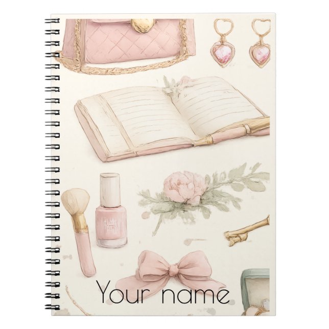 Caderno Espiral Coquette Aesthetic Pink Bow Makeup Personalized No (Frente)