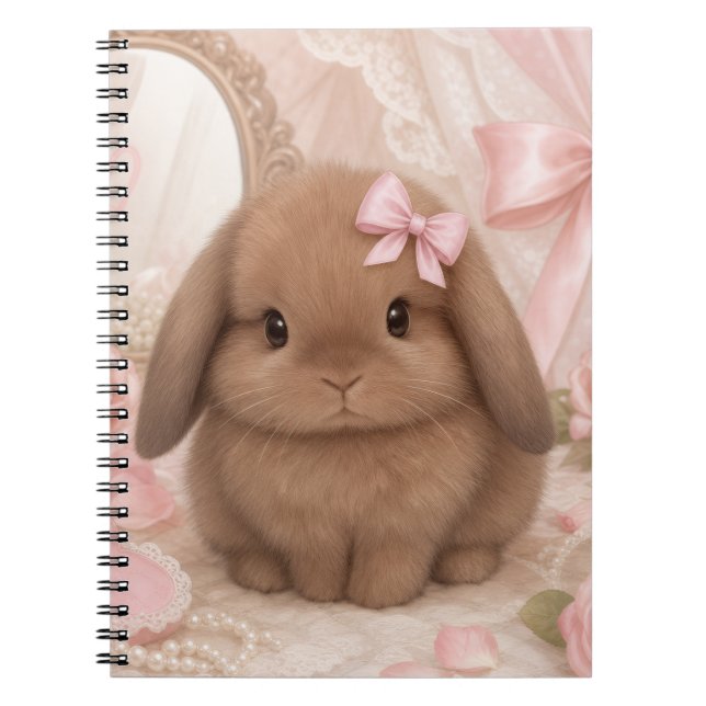 Caderno Espiral coquette coelho laço rosa  (Frente)