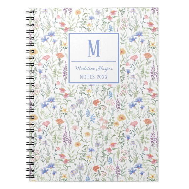 Caderno Espiral Coquette Wildflower Meadow Personalised Blue (Frente)