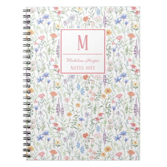 Caderno Espiral Coquette Wildflower Meadow Personalised Pink (Frente)
