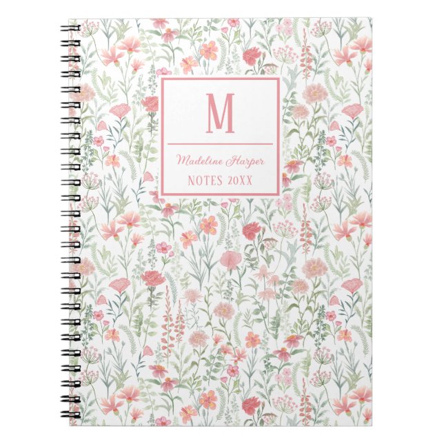 Caderno Espiral Coquette Wildflower Meadow Personalised Pink (Frente)