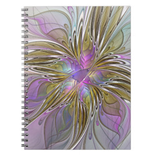 Caderno Espiral Cor Abstrata Floral Colorida Com Rosa & Dourado