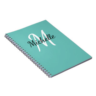 Caderno Espiral Cor Azul Claro e Branco Monograma Personalizado