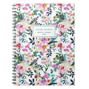 Caderno Espiral Cor Azul-Rosa Verde Azul Aquarela Nome Floral Ora