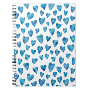 Caderno Espiral Cor da água azul amor padrão cardíaco