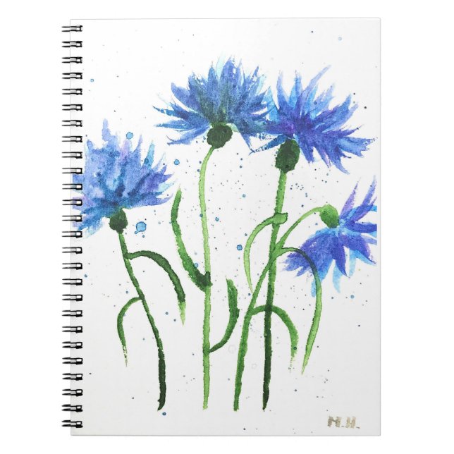 Caderno Espiral Cor da água das flores azuis (Frente)