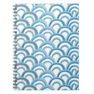 Caderno Espiral Cor da água de onda azul, pintura sem costura.