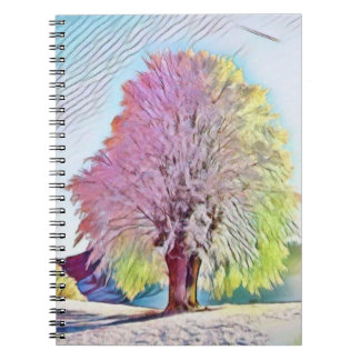 Caderno Espiral Cor da água moderna das árvores neves coloridas