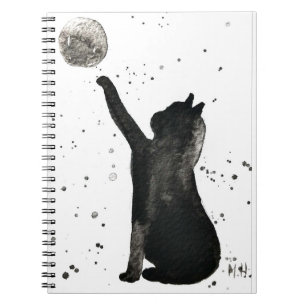Caderno Espiral Cor d'água do gato preto e do gato-de-estimação-lu