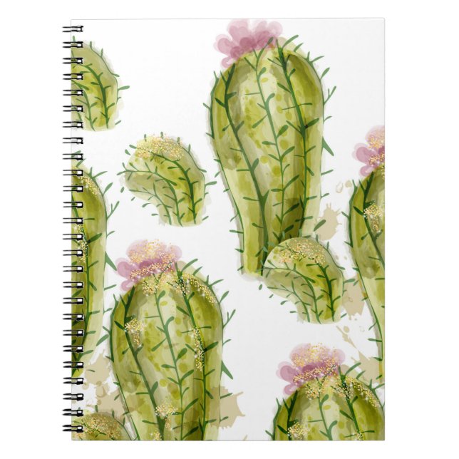 Caderno Espiral Cor d'água do padrão Cactus (Frente)