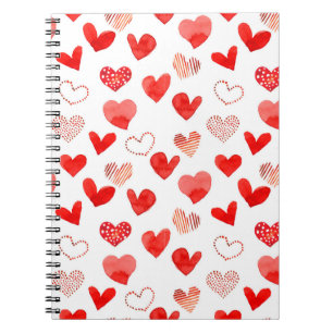 Caderno Espiral Cor d'água isolada ilustrada de corações vermel