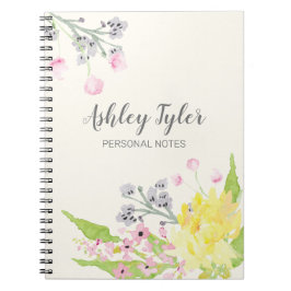 Caderno Espiral Cor d'água rosa floral giro e giro personalizado