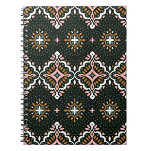 Caderno Espiral Cor damasco de colheita oriental. Bateria de Talav