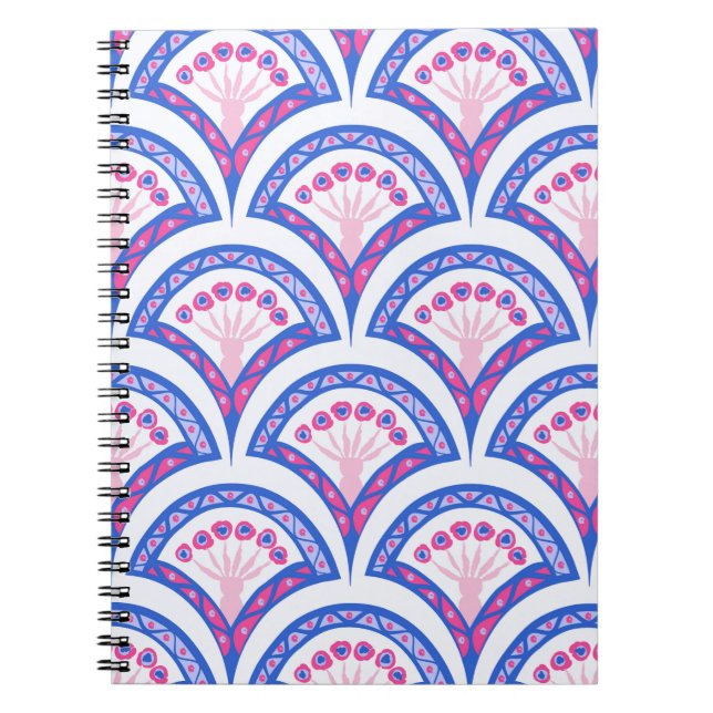 Caderno Espiral cor damasco floral azul (Frente)