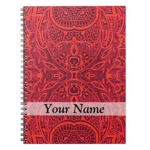 Caderno Espiral Cor damasco tribal vermelha